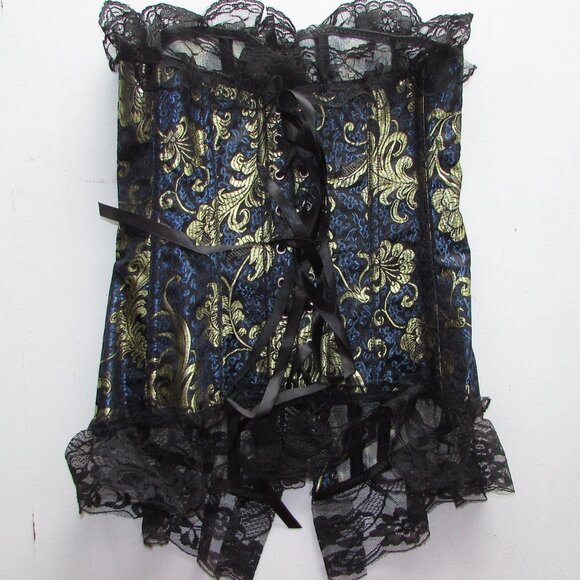 Blue Gold Black Lace Ruffled Corset Set - NEW - Picture 7 of 12
